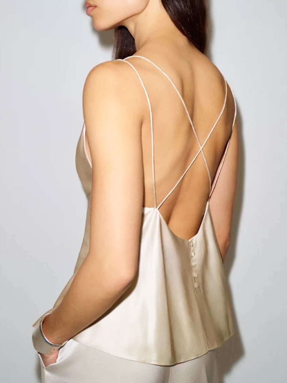 Reformation Jule Silk Top Monica Small Almond Cream Ivory French